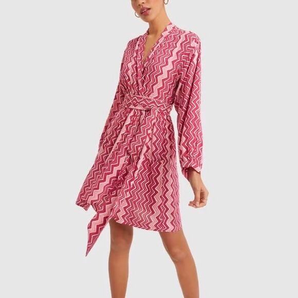 Natalie Martin Nico L/S Mini hand dyed batik wrap dress red pink size medium M - Picture 2 of 16